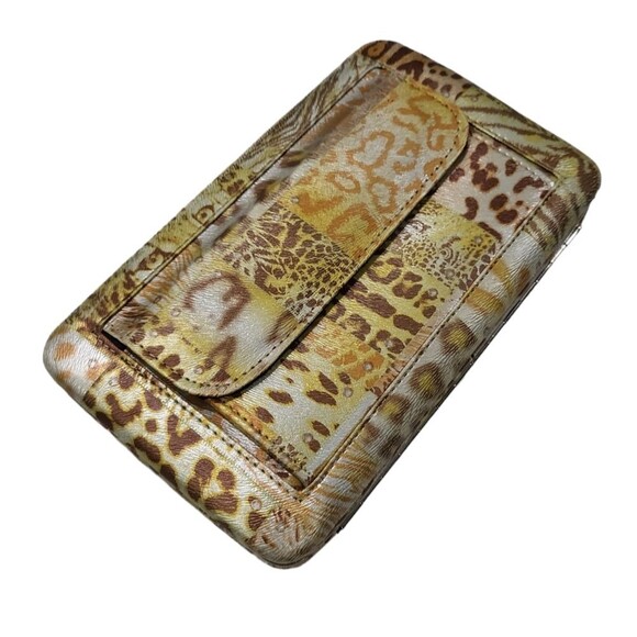 NWOT rare Vintage metal frame faux leather animal print patchwork clip wallet - Picture 3 of 7